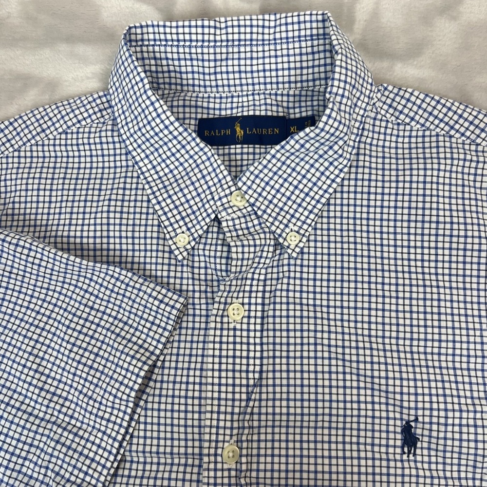 Ralph Lauren Shirt Mens XL Blue Plaid Button Down Cotton Academia Preppy Casual‎